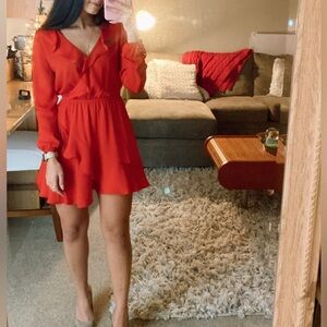 Express Vibrant Red Long Sleeve Dress